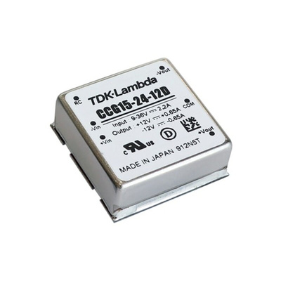 TDK-Lambda CCG15-24-xxD DC-DC Converter, ±15V dc/ 500mA Output, 9 → 36 V dc Input, 15W, PCB Mount, +85°C Max