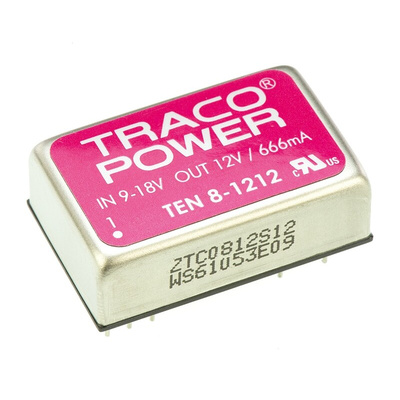 TRACOPOWER TEN 8 DC-DC Converter, 12V dc/ 665mA Output, 9 → 18 V dc Input, 8W, Through Hole, +85°C Max Temp