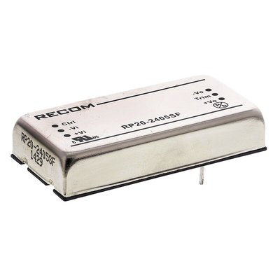 Recom RP20-F DC-DC Converter, 5V dc/ 4A Output, 18 → 36 V dc Input, 20W, Through Hole, +85°C Max Temp -40°C Min
