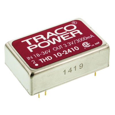 TRACOPOWER THD 10 DC-DC Converter, 3.3V dc/ 3A Output, 18 → 36 V dc Input, 10W, Through Hole, +71°C Max Temp