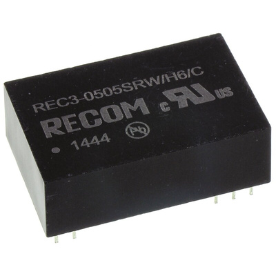 Recom REC3 DC-DC Converter, 5V dc/ 600mA Output, 4.5 → 9 V dc Input, 3W, Through Hole, +80°C Max Temp -40°C Min