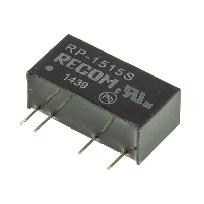 Recom RP DC-DC Converter, 15V dc/ 66mA Output, 13.5 → 16.5 V dc Input, 1W, Through Hole, +85°C Max Temp -40°C