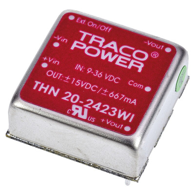 TRACOPOWER THN 20WI DC-DC Converter, ±15V dc/ ±667mA Output, 9 → 36 V dc Input, 20W, Through Hole, +85°C Max