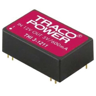 TRACOPOWER THI 3 DC-DC Converter, 5V dc/ 600mA Output, 21.6 → 26.4 V dc Input, 3W, Through Hole