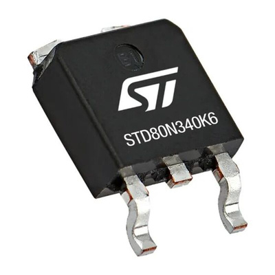 Silicon N-Channel MOSFET, 12 A, 800 V, 3-Pin DPAK-3 STMicroelectronics STD80N340K6