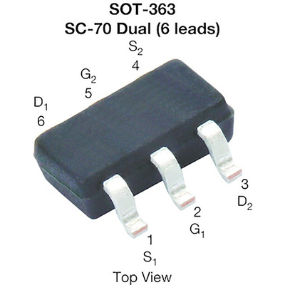 Dual N-Channel MOSFET, 850 mA, 20 V, 6-Pin SOT-363 Vishay SQ1922AEEH-T1_GE3