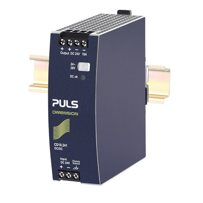 PULS CD 240W Isolated DC-DC Converter DIN Rail Mount, Voltage in 18 → 35 V dc, Voltage out 24V dc