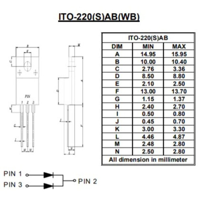 Diodes Inc 100V Rectifier & Schottky Diode, JEDEC TO-220ABFP G30H100CTFW