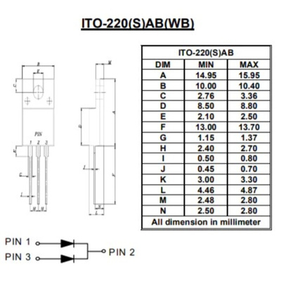 Diodes Inc 100V Rectifier & Schottky Diode, JEDEC TO-220ABFP G40H100CTFW