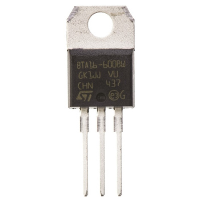 STMicroelectronics Through Hole, 3-pin, TRIAC, 600V, Gate Trigger 1.3V 600V