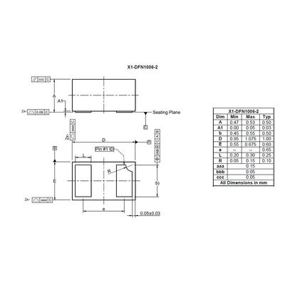 Diodes Inc D8V0X1B2LPQ-7B, Bi-Directional TVS Diode X1-DFN1006-2