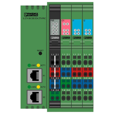 Phoenix Contact IL ETH BK DI8 DO4 2TX-PAC Series Bus Coupler for Use with Modbus/TCP(UDP) Protocol, Digital, Digital