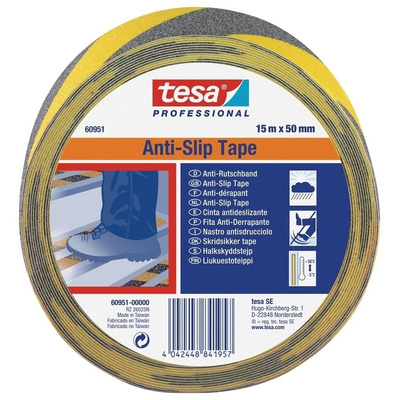 Tesa Black, Yellow PVC 15m Anti-slip Hazard Tape, 50mm x