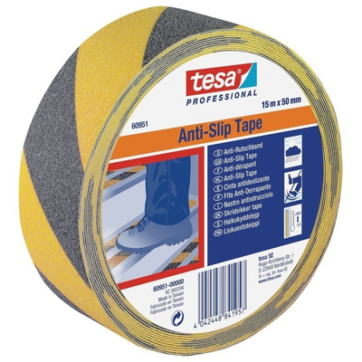 Tesa Black, Yellow PVC 15m Anti-slip Hazard Tape, 50mm x