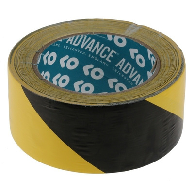 Advance Tapes AT8 Black/Yellow PVC 33m Hazard Tape, 50mm x