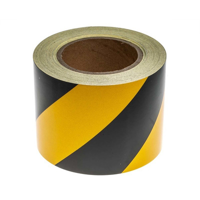 RS PRO Black/Yellow High Visibility Tape 100mm x 25m
