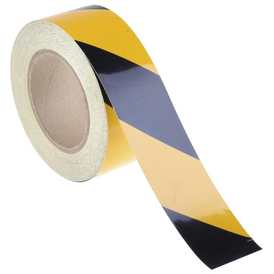 RS PRO Black/Yellow High Visibility Tape 50mm x 25m