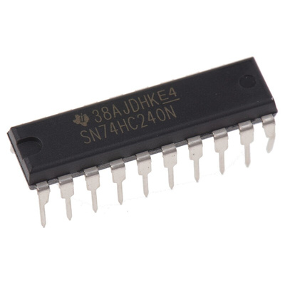 Texas Instruments SN74HC240N Octal-Channel Buffer & Line Driver, 3-State, Inverting, 20-Pin PDIP