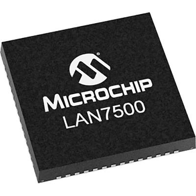 Microchip LAN7500I-ABZJ, USB to Ethernet Controller, 1000Mbps 1000BaseT, 100BaseTX, 10BaseT, USB, 3.3 V, 56-Pin QFN