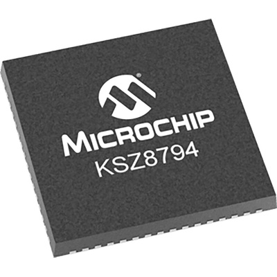 Microchip KSZ8794CNXCC, Ethernet Switch IC, 10/100Mbps RGMII,MII,RMII, 3.3 V, 64-Pin QFN