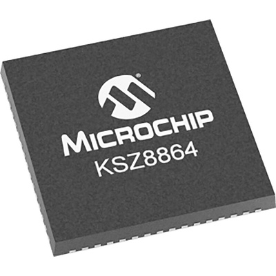 Microchip KSZ8864CNXIA, Ethernet Switch IC, 10/100Mbps, 3.3 V, 64-Pin QFN
