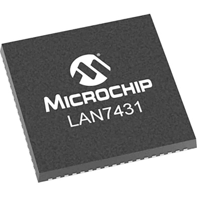 Microchip LAN7431-I/YXX, Ethernet Controller, 2.5Gbit/s, 1.8 V, 2.5 V, 3.3 V, 72-Pin SQFN