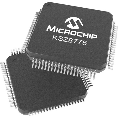 Microchip KSZ8775CLXIC, Ethernet Switch IC, 10 → 100Mbps MII, RGMII, RMII, 3.3 V, 80-Pin LQFP