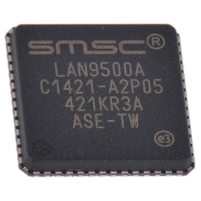 Microchip LAN9500A-ABZJ, Ethernet Controller, 100Mbps MII, USB, 3.3 V, 56-Pin QFN