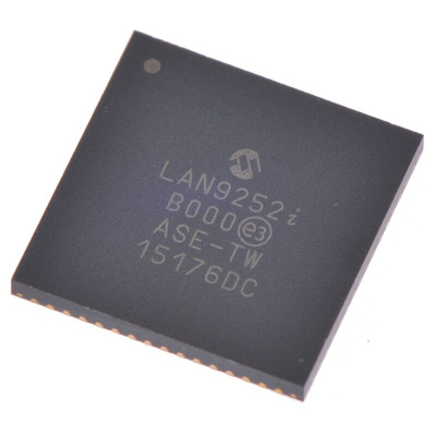 Microchip LAN9252I/ML, Ethernet Controller, 100Mbps MDI, MDIX, MII, RMII, Host Bus, 3.3 V, 64-Pin QFN