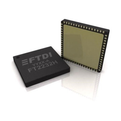 FTDI Chip FT2232HQ-TRAY, USB Controller, 12Mbps, 3.3 V, 64-Pin QFN