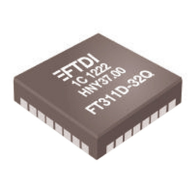 FTDI Chip FT311D-32Q1C-R, USB Controller, USB 1.1, USB 2.0, 3.3 V, 32-Pin QFN