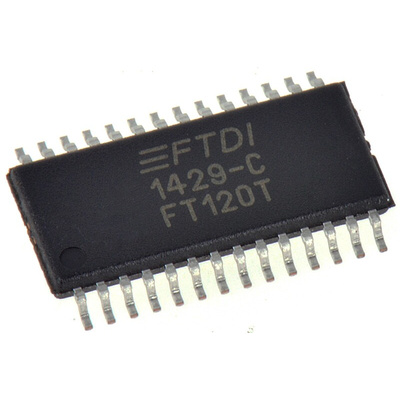 FTDI Chip FT120T-R, USB Controller, USB 1.1, USB 2.0, 3.3 to 5 V, 28-Pin TSSOP