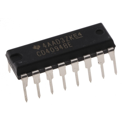 Texas Instruments CD4094BE 8-stage Through Hole Shift Register, 16-Pin PDIP