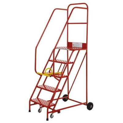 RS PRO 5 Tread Steel Steps 1.25m Platform Height, Red