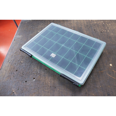 RS PRO 32 Cell Green PP Compartment Box, 57mm x 338mm x 260mm