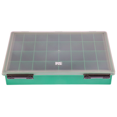 RS PRO 32 Cell Green PP Compartment Box, 57mm x 338mm x 260mm