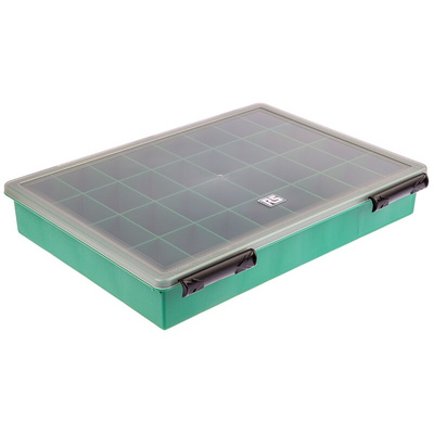 RS PRO 32 Cell Green PP Compartment Box, 57mm x 338mm x 260mm