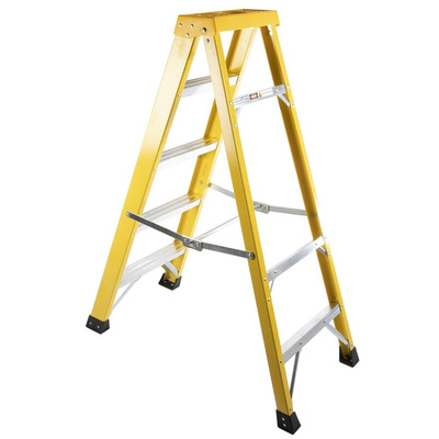 RS PRO Fibreglass 5 steps Step Ladder, 1.33m platform height