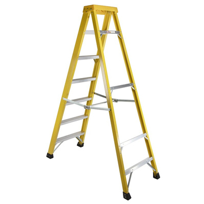 RS PRO Fibreglass 7 steps Step Ladder, 1.9m platform height