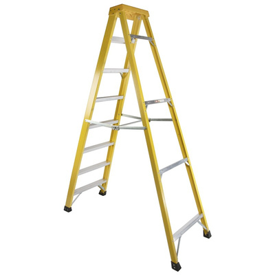 RS PRO Fibreglass 8 steps Step Ladder, 2.1m platform height