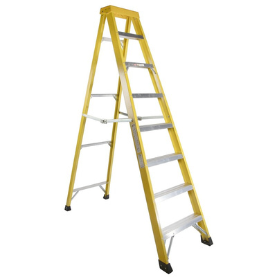 RS PRO Fibreglass 8 steps Step Ladder, 2.1m platform height