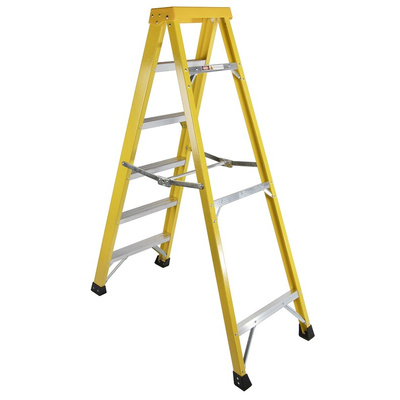 RS PRO Fibreglass 6 steps Step Ladder, 1.6m platform height