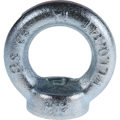 RS PRO Carbon Steel Eye Nut, M12 Thread, 30mm Internal Eye Diameter, 54mm Outer Eye Diameter, 0.34t Load