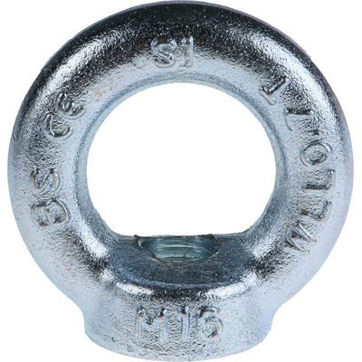 RS PRO Carbon Steel Eye Nut, M16 Thread, 35mm Internal Eye Diameter, 63mm Outer Eye Diameter, 0.7t Load