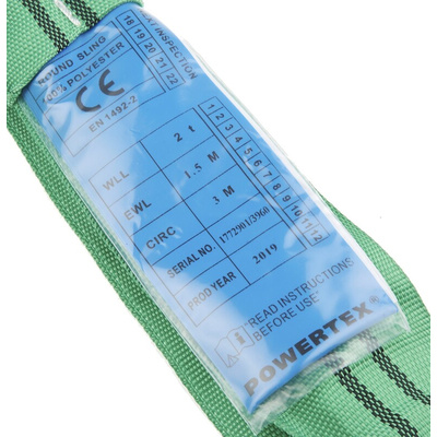 RS PRO 1.5m Green Lifting Sling Round, 2t
