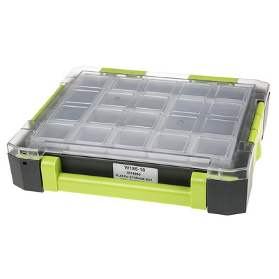 RS PRO 10 Cell Transparent, Grey, Green PP Compartment Box, 325mm x 275mm x 70mm