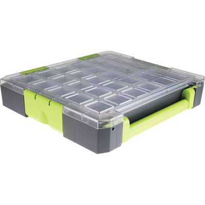 RS PRO 16 Cell Transparent, Grey, Green PP Compartment Box, 375mm x 325mm x 70mm