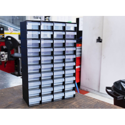 RS PRO 40 Drawer Unit, Plastic, 420mm x 270mm x 130mm, Black