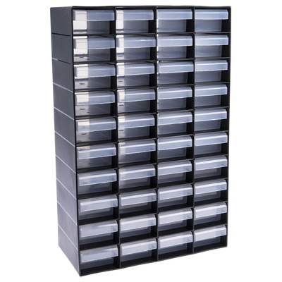 RS PRO 40 Drawer Unit, Plastic, 420mm x 270mm x 130mm, Black