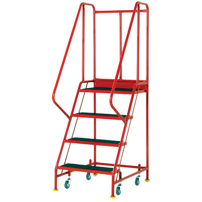 RS PRO 4 Tread Steel Steps 0.915m Platform Height, Red